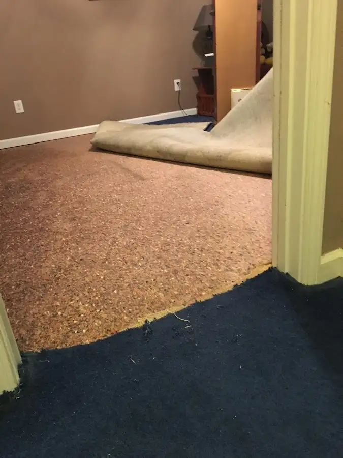 Carpet pad removal revealing water damage during Drying & Dehumidification in Urban Honolulu